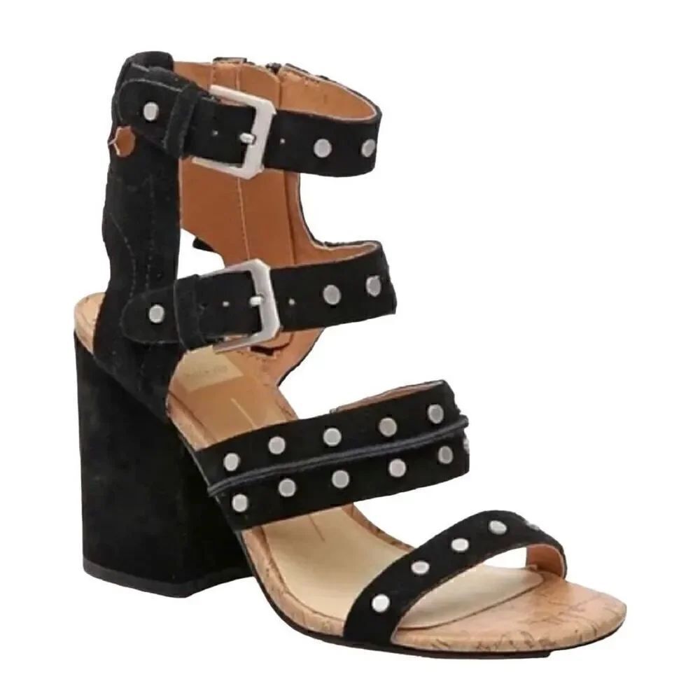 Dolce Vita Eddie black suede studded block heel sandals size 7.5